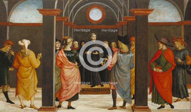Saint Augustine disputing with the heretic Fortunatus, c1510. Creator: Umbrian Master.
