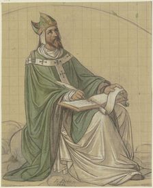 Saint Augustine sitting and writing in a book, 1862. Creator: Leopold Bode