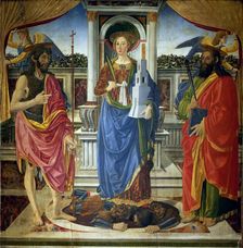 Saint Barbara with Saints John the Baptist and Matthew, ca 1470. Creator: Rosselli, Cosimo di Lorenzo (1439-1507)