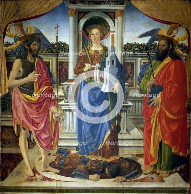 Saint Barbara with Saints John the Baptist and Matthew, ca 1470. Creator: Rosselli, Cosimo di Lorenzo (1439-1507).