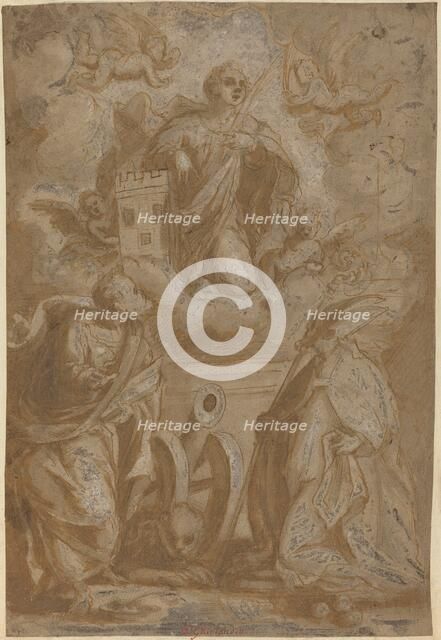 Saint Barbara in Glory with Saints Nicholas and Jerome, second half 16th century. Creator: Unknown.