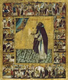 Saint Barlaam of Khutyn with Scenes from His Life, 1560s. Creator: Russian icon