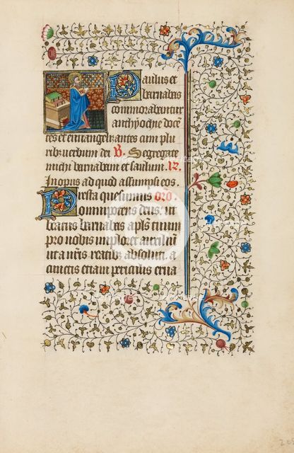 Saint Barnabas Reading from a Book; Book of Hours, about 1440-1450. Creator: Workshop of the Bedford Master.
