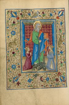 Saint Bartholomew with a Kneeling King and Queen; Book of Hours, about 1460. Creator: Unknown