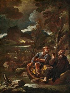 Saint Benedict and Saint Peter in a boat intercepting the Saracens, Second Half of the 17th cen. Creator: Giordano, Luca (1632-1705)