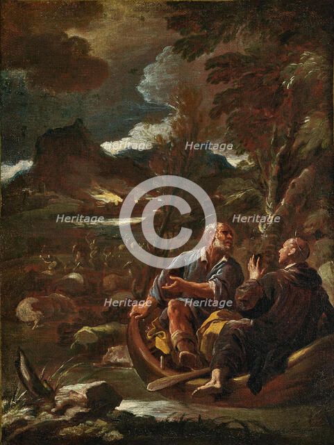 Saint Benedict and Saint Peter in a boat intercepting the Saracens, Second Half of the 17th cen. Creator: Giordano, Luca (1632-1705).