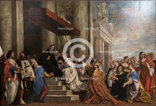 Saint Benedict delivering his rule to the Princes of Earth, 1640. Creator: Scaligero (Scaligeri) (ca 1605-?).
