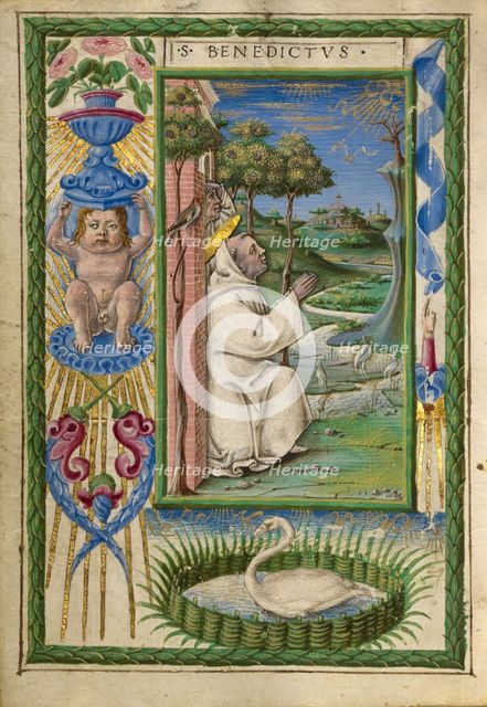 Saint Benedict in Prayer; Gualenghi-d'Este Hours, about 1469. Creator: Taddeo Crivelli.