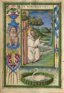 Saint Benedict in Prayer; Gualenghi-d'Este Hours, about 1469. Creator: Taddeo Crivelli