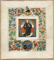 Saint Benedict, initial O with border fragments from a Missal, 1491. Creator: Jakob Elsner