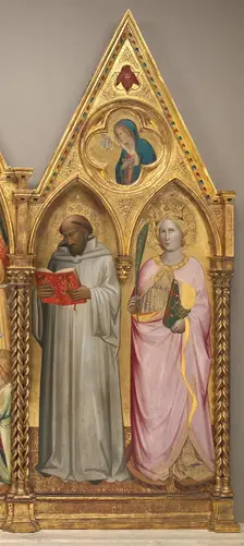 Saint Bernard and Saint Catherine of Alexandria with the Virgin..., shortly before 1387. Creator: Agnolo Gaddi