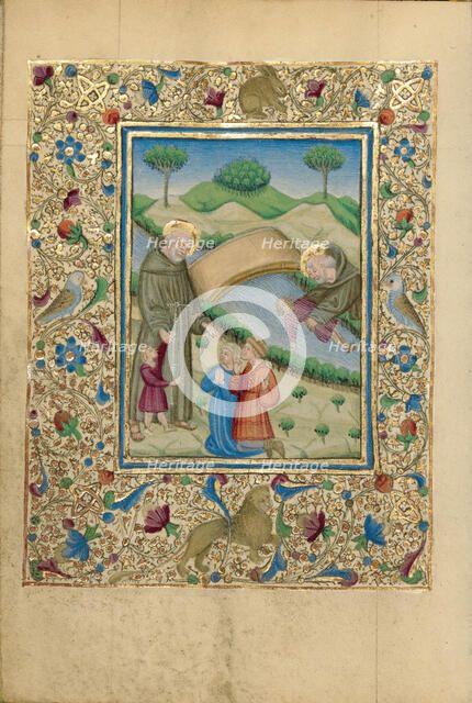 Saint Bernardino of Siena Rescuing Boys from a River; Book of Hours, about 1460. Creator: Unknown.
