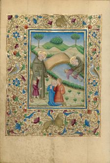 Saint Bernardino of Siena Rescuing Boys from a River; Book of Hours, about 1460. Creator: Unknown