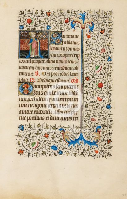 Saint Blasius with a Crosier and a Carding Comb; Book of Hours, about 1440-1450. Creator: Workshop of the Bedford Master.