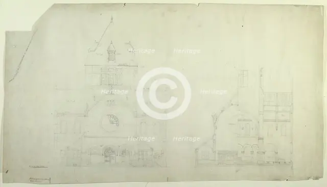 Saint Gabriel's Church, Chicago, Illinois, Elevation and Section, c. 1886. Creator: Burnham and Root.