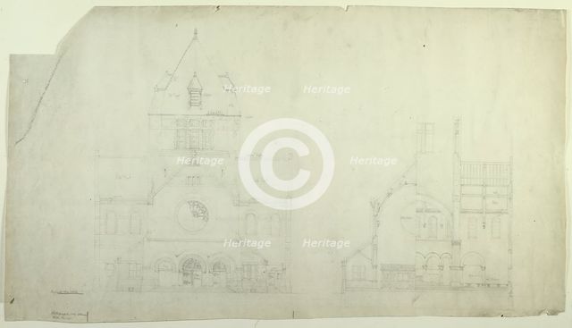 Saint Gabriel's Church, Chicago, Illinois, Elevation and Section, c. 1886. Creator: Burnham and Root.
