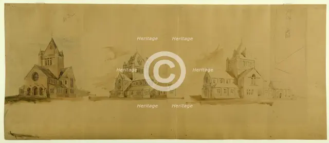 Saint Gabriel's Church, Chicago, Illinois, Perspective Sketches, c. 1889. Creator: Burnham and Root.