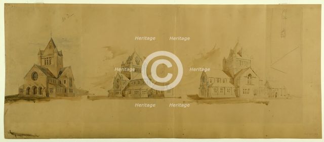 Saint Gabriel's Church, Chicago, Illinois, Perspective Sketches, c. 1889. Creator: Burnham and Root.