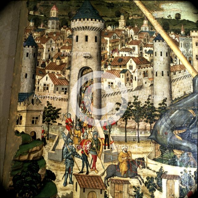 Saint George Altarpiece. Detail of the conquest of the city of Mallorca by the troops of King Jam…