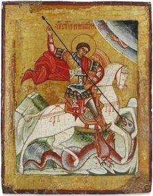 Saint George and the Dragon, 16th century. Creator: Russian icon
