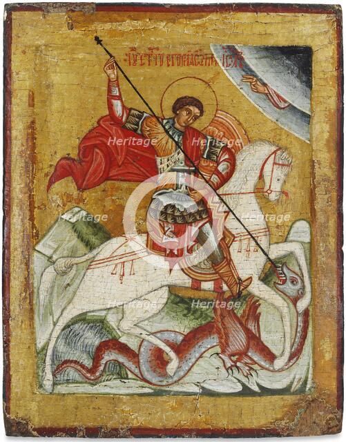 Saint George and the Dragon, 16th century. Creator: Russian icon.