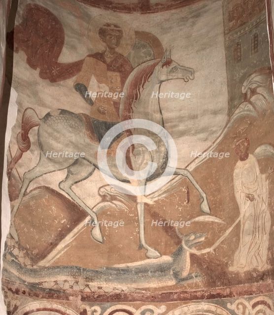 Saint George and the Dragon, 12th century. Artist: Ancient Russian frescos  