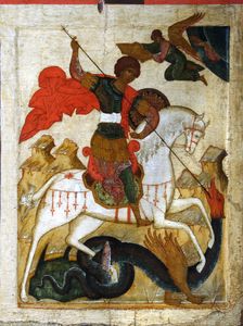 Saint George and the Dragon, early 16th century. Creator: Russian icon