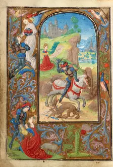 Saint George and the Dragon; Prayer Book of Charles the Bold, about 1471. Creator: Lieven van Lathem