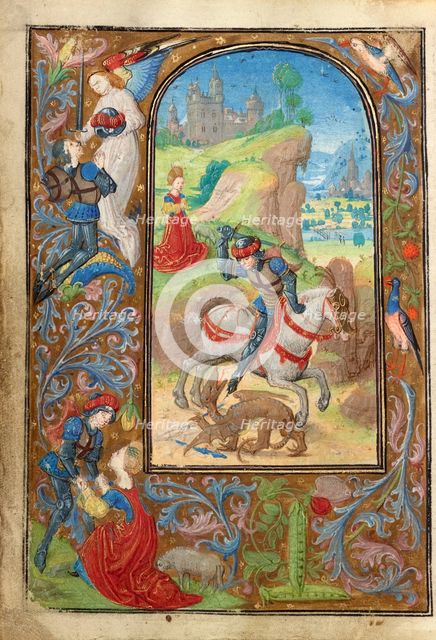 Saint George and the Dragon; Prayer Book of Charles the Bold, about 1471. Creator: Lieven van Lathem.