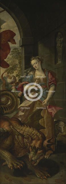 Saint George and the Princess of Silene Return to the City with the Vanquished Dragon, 1590. Creator: Martin de Vos.