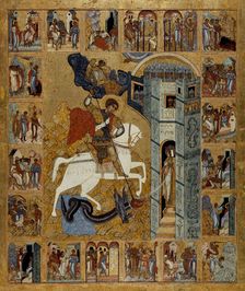 Saint George and scenes from his life, between 1500 and 1600. Creator: Novgorod school