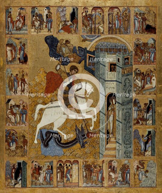 Saint George and scenes from his life, between 1500 and 1600. Creator: Novgorod school.