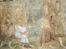 Saint George before the Emperor Diokletian. Artist: Ancient Russian frescos