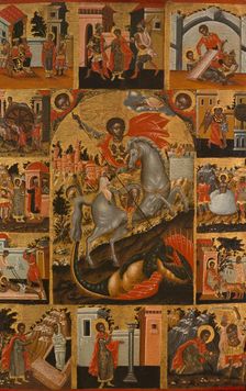 Saint George slaying the dragon and scenes from his life, between 1700 and 1750. Creator: Cretan School