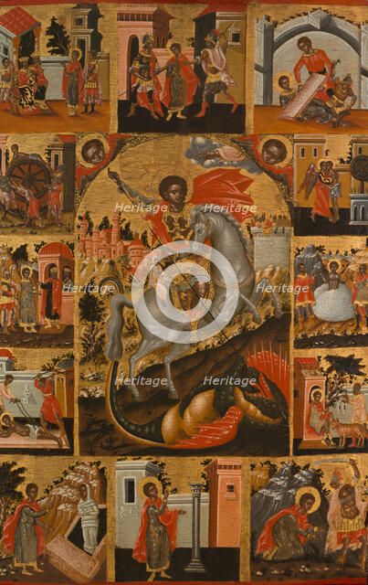 Saint George slaying the dragon and scenes from his life, between 1700 and 1750. Creator: Cretan School.