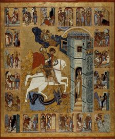 Saint George with Scenes from His Life, 16th century. Creator: Russian icon