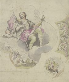 Saint George with sword and banner, enthroned on clouds. Creator: Unknown