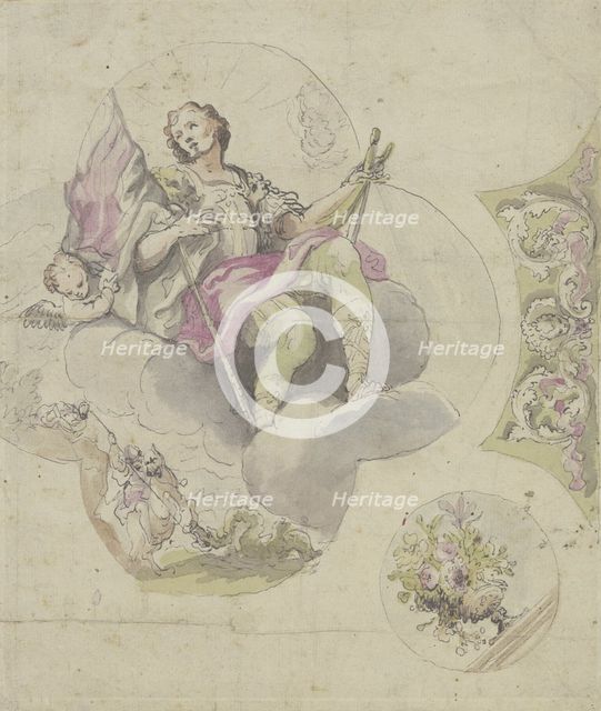 Saint George with sword and banner, enthroned on clouds. Creator: Unknown.