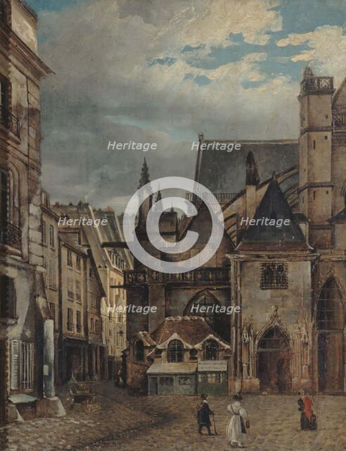 Saint-Germain-l'Auxerrois church and rue Chilpéric, around 1830, now Place du Louvre... Creator: Unknown.