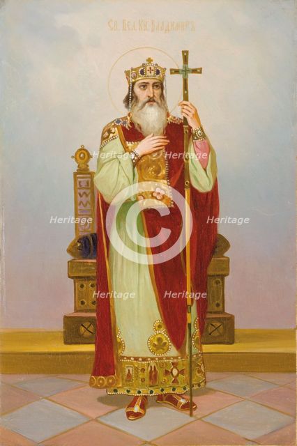 Saint Grand Duke Vladimir Svyatoslavich, Early 20th century. Artist: Russian icon  