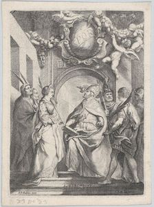 Saint Gregory surrounded by other saints, in front of an archway with putti holding..., ca. 1711-54. Creator: Jacob de Wit