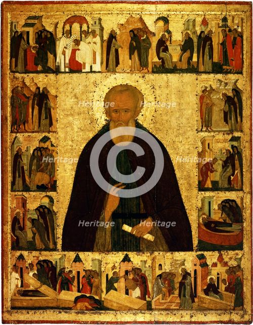 Saint Dmitry Prilutsky with scenes from his life, ca 1503. Artist: Dionysius (ca. 1450-before 1508)