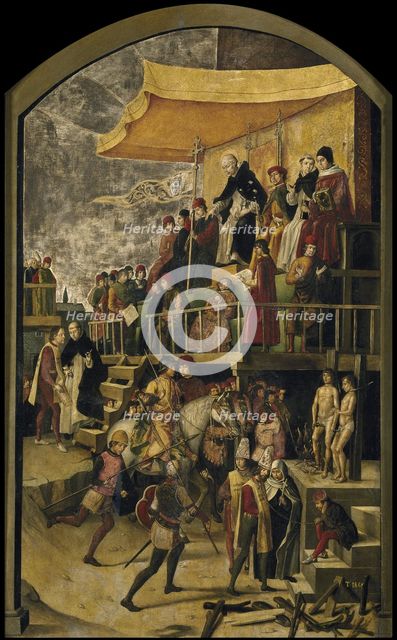 Saint Dominic Presides over an Auto da Fe, c. 1495. Artist: Berruguete, Pedro (1450-1503)