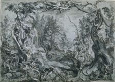 Saint Deicolus and the Boar, 1747-1748. Creator: Johann Wolfgang Baumgartner (German, 1712-1761)