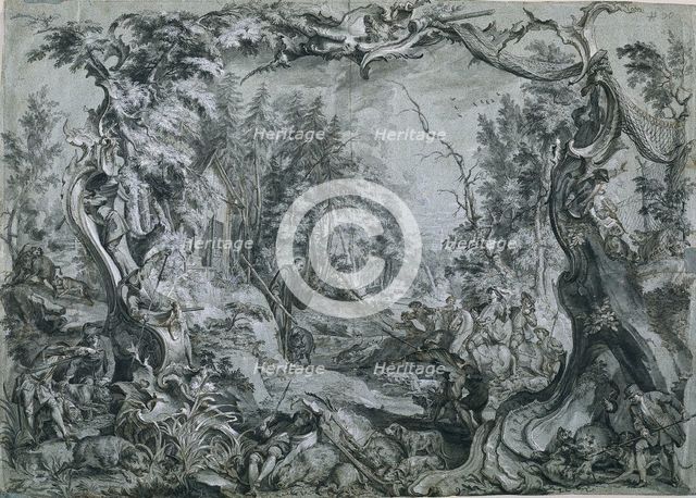 Saint Deicolus and the Boar, 1747-1748. Creator: Johann Wolfgang Baumgartner (German, 1712-1761).