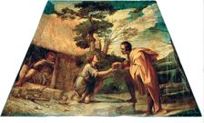 Saint Didacus of Alcalá receiving alms, 1604. Creators: Annibale Carracci, Workshop of Annibale Carracci, Francesco Albani