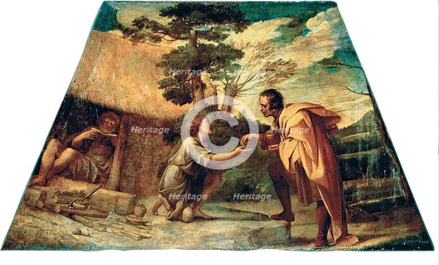 Saint Didacus of Alcalá receiving alms, 1604. Creators: Annibale Carracci, Workshop of Annibale Carracci, Francesco Albani.