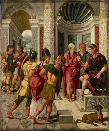 Saint Dionysius brought to the prefect Fescennius. Altarpiece of the church of... c1533. Creator: Lambert Lombard
