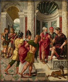 Saint Dionysius brought to the prefect Fescennius. Altarpiece of the church of... c1533. Creator: Lambert Lombard