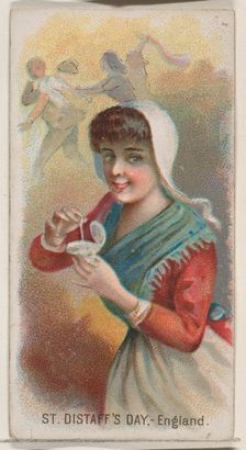 Saint Distaff's Day, England, from the Holidays series (N80) for Duke brand cigarettes, 1890., 1890. Creator: George S. Harris & Sons